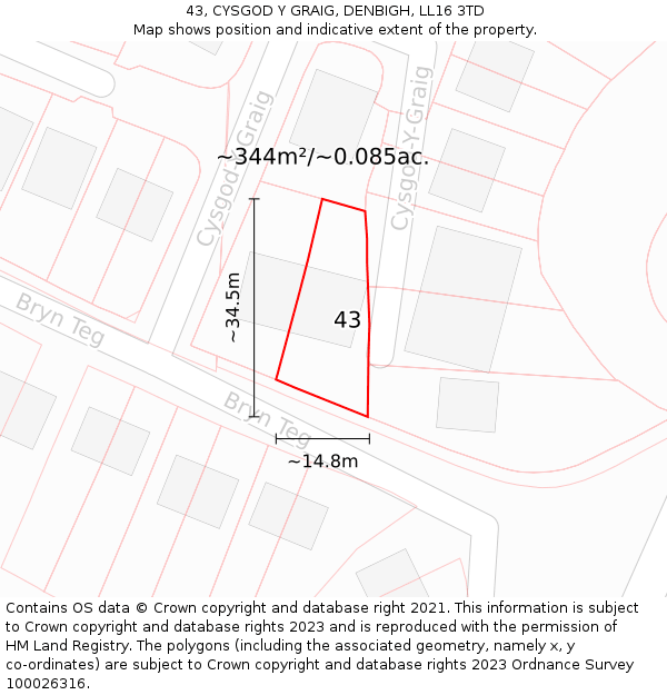 43, CYSGOD Y GRAIG, DENBIGH, LL16 3TD: Plot and title map