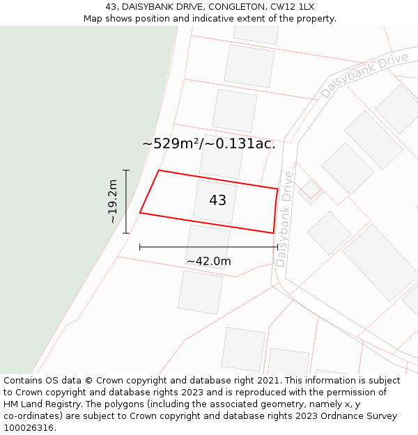 43, DAISYBANK DRIVE, CONGLETON, CW12 1LX: Plot and title map