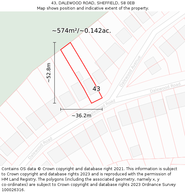 43, DALEWOOD ROAD, SHEFFIELD, S8 0EB: Plot and title map