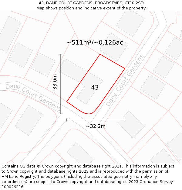 43, DANE COURT GARDENS, BROADSTAIRS, CT10 2SD: Plot and title map