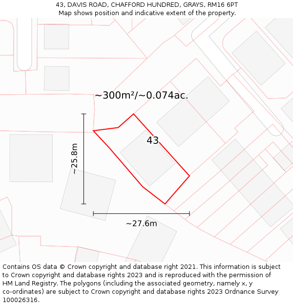 43, DAVIS ROAD, CHAFFORD HUNDRED, GRAYS, RM16 6PT: Plot and title map