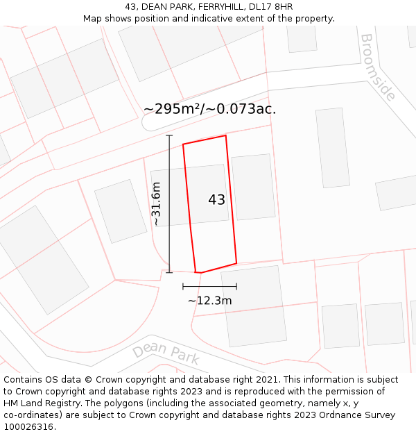 43, DEAN PARK, FERRYHILL, DL17 8HR: Plot and title map