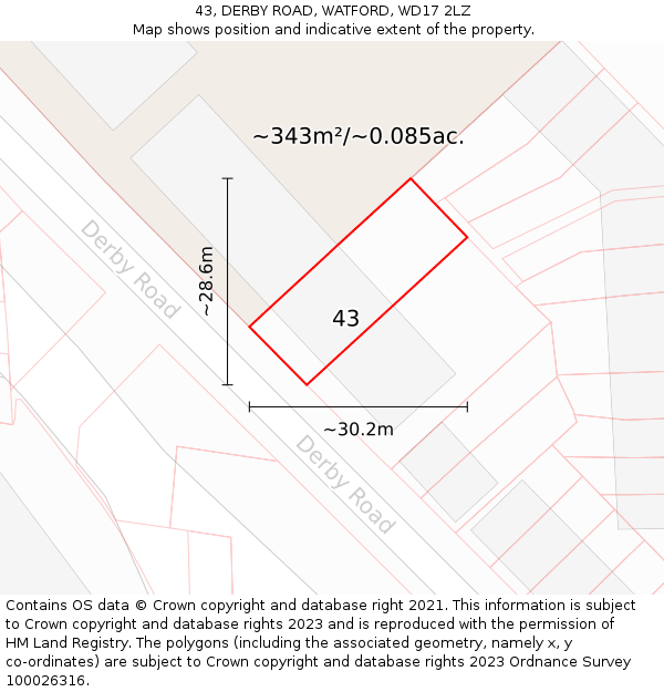 43, DERBY ROAD, WATFORD, WD17 2LZ: Plot and title map