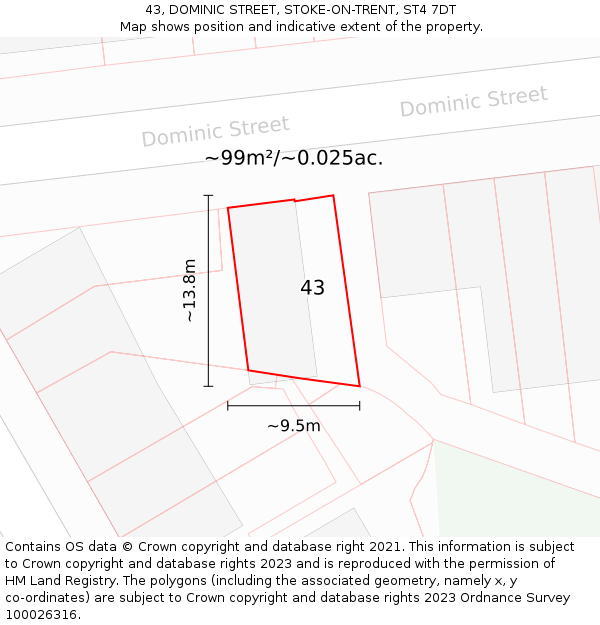 43, DOMINIC STREET, STOKE-ON-TRENT, ST4 7DT: Plot and title map