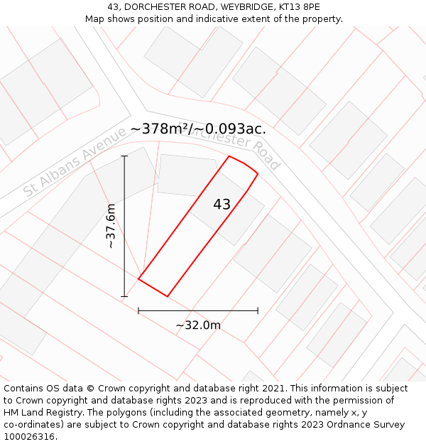 43, DORCHESTER ROAD, WEYBRIDGE, KT13 8PE: Plot and title map