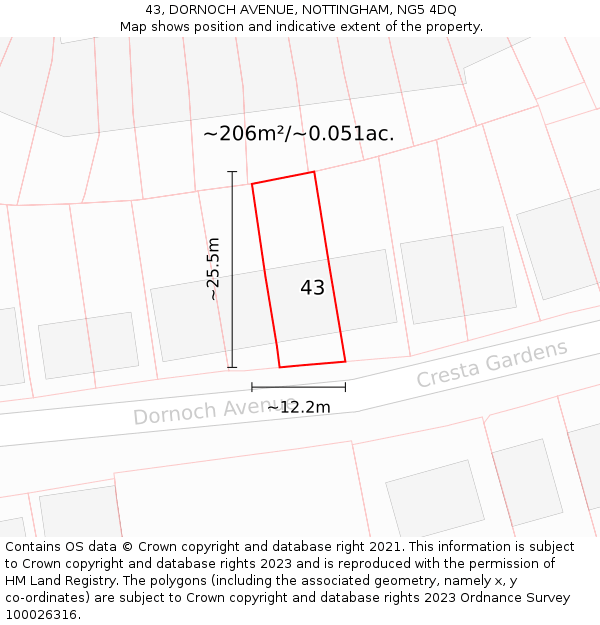 43, DORNOCH AVENUE, NOTTINGHAM, NG5 4DQ: Plot and title map