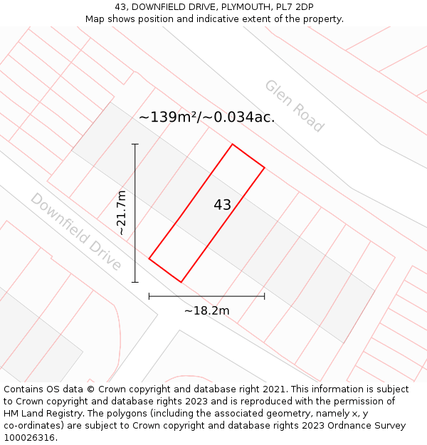 43, DOWNFIELD DRIVE, PLYMOUTH, PL7 2DP: Plot and title map