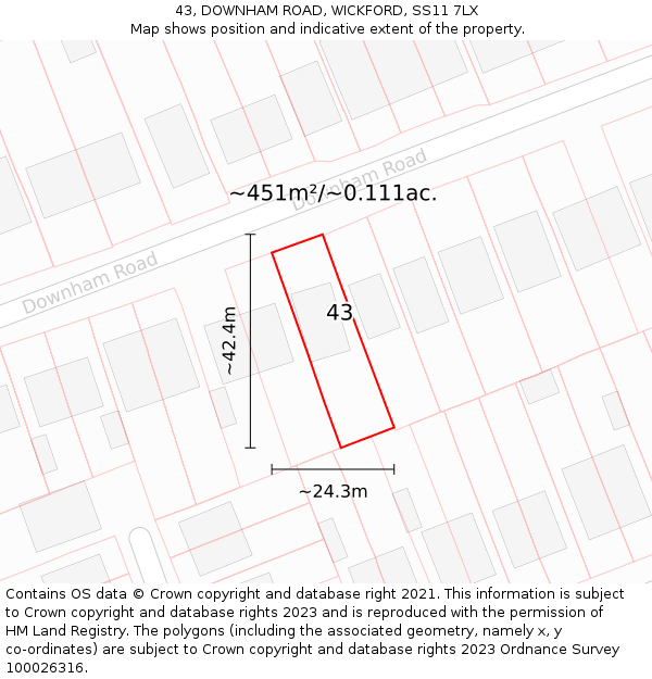 43, DOWNHAM ROAD, WICKFORD, SS11 7LX: Plot and title map