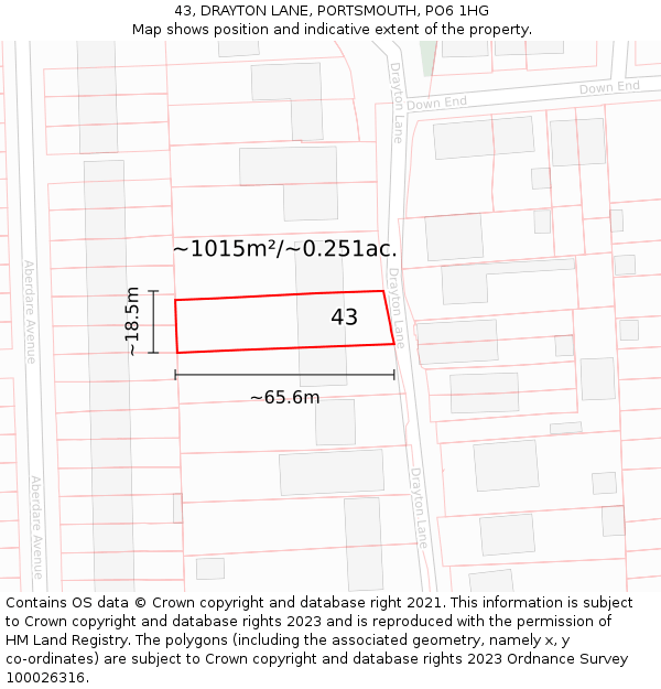 43, DRAYTON LANE, PORTSMOUTH, PO6 1HG: Plot and title map