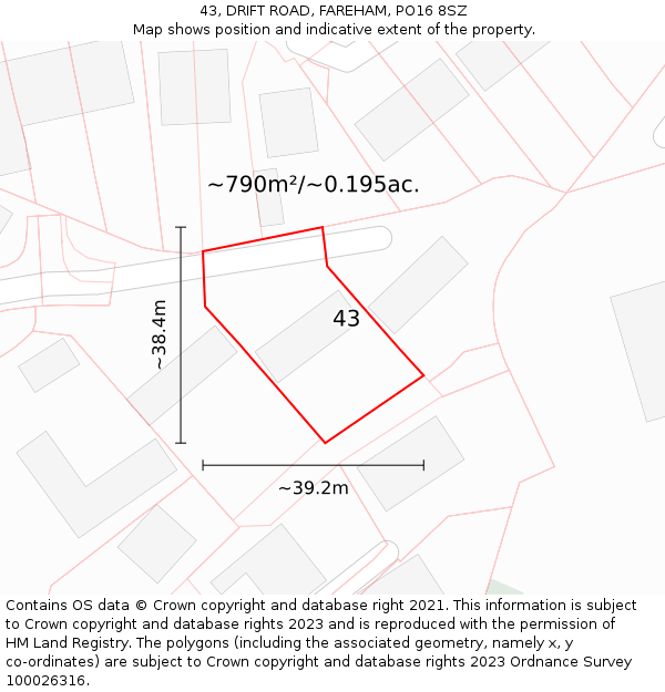 43, DRIFT ROAD, FAREHAM, PO16 8SZ: Plot and title map