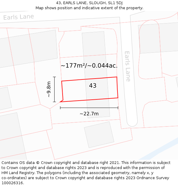 43, EARLS LANE, SLOUGH, SL1 5DJ: Plot and title map