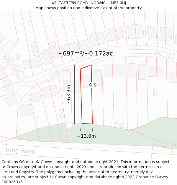 43, EASTERN ROAD, NORWICH, NR7 0UJ: Plot and title map