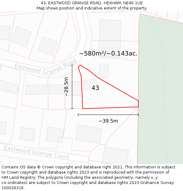 43, EASTWOOD GRANGE ROAD, HEXHAM, NE46 1UE: Plot and title map