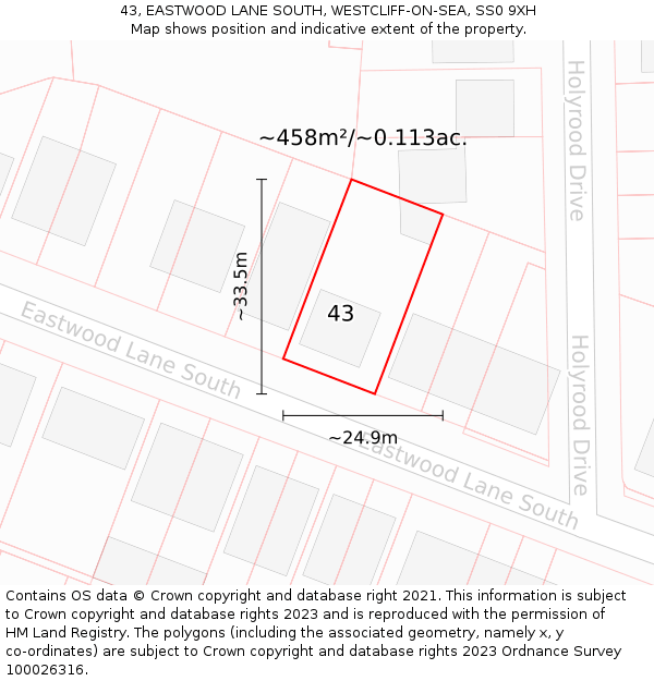 43, EASTWOOD LANE SOUTH, WESTCLIFF-ON-SEA, SS0 9XH: Plot and title map