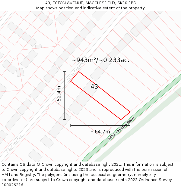 43, ECTON AVENUE, MACCLESFIELD, SK10 1RD: Plot and title map