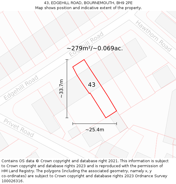 43, EDGEHILL ROAD, BOURNEMOUTH, BH9 2PE: Plot and title map