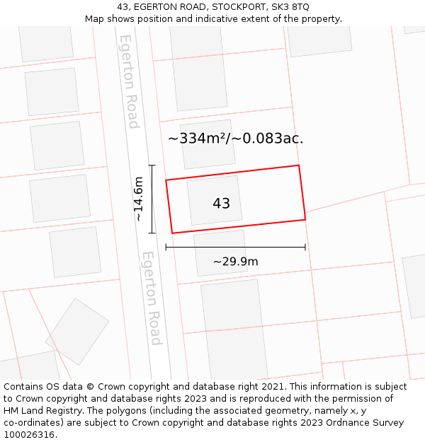 43, EGERTON ROAD, STOCKPORT, SK3 8TQ: Plot and title map