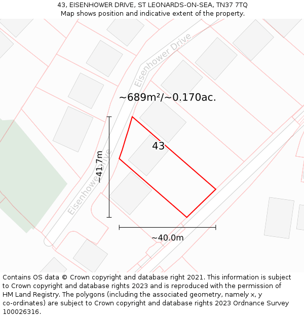 43, EISENHOWER DRIVE, ST LEONARDS-ON-SEA, TN37 7TQ: Plot and title map