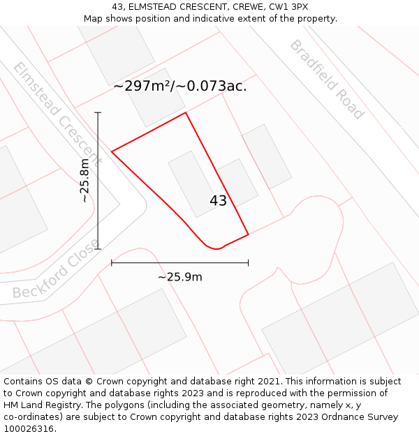 43, ELMSTEAD CRESCENT, CREWE, CW1 3PX: Plot and title map