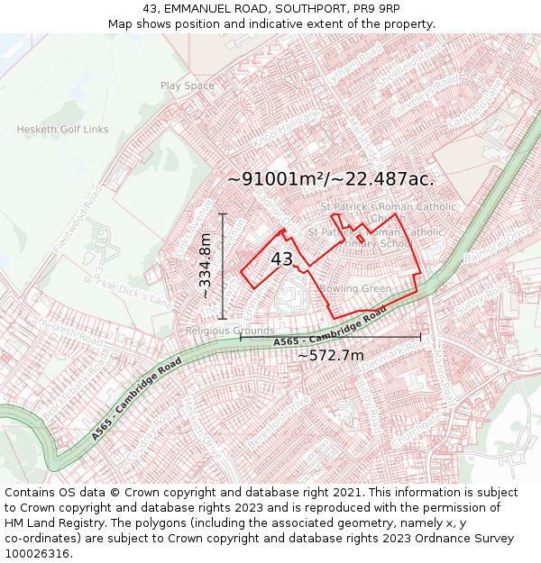 43, EMMANUEL ROAD, SOUTHPORT, PR9 9RP: Plot and title map