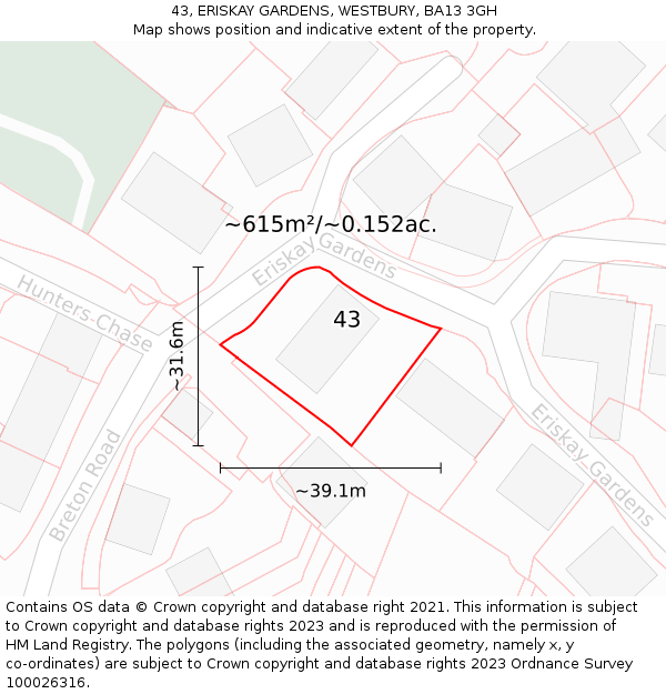 43, ERISKAY GARDENS, WESTBURY, BA13 3GH: Plot and title map