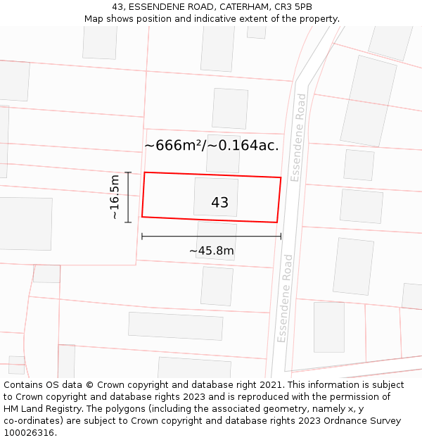 43, ESSENDENE ROAD, CATERHAM, CR3 5PB: Plot and title map