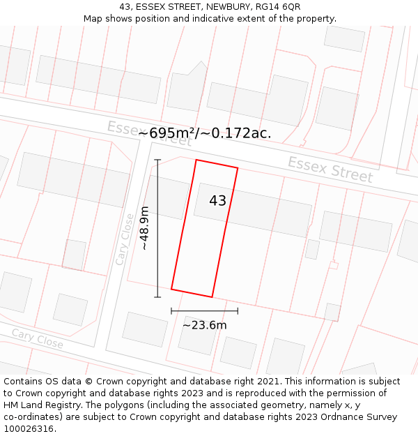 43, ESSEX STREET, NEWBURY, RG14 6QR: Plot and title map
