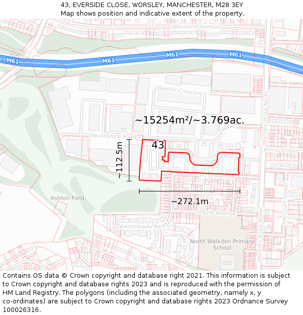 43, EVERSIDE CLOSE, WORSLEY, MANCHESTER, M28 3EY: Plot and title map