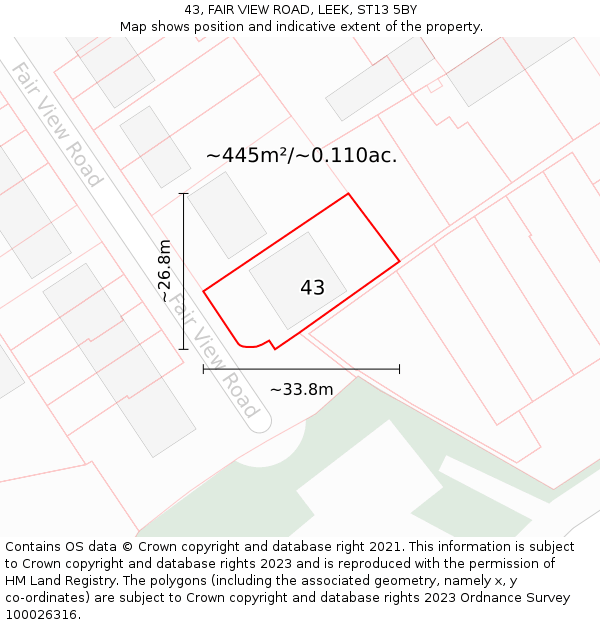 43, FAIR VIEW ROAD, LEEK, ST13 5BY: Plot and title map
