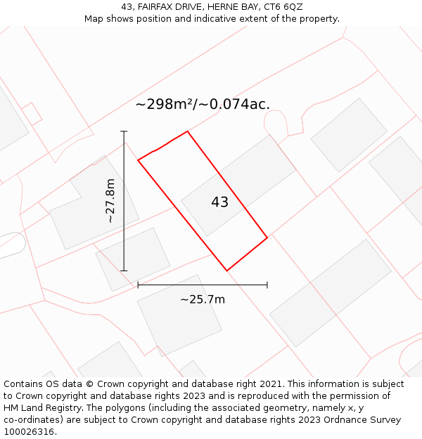 43, FAIRFAX DRIVE, HERNE BAY, CT6 6QZ: Plot and title map