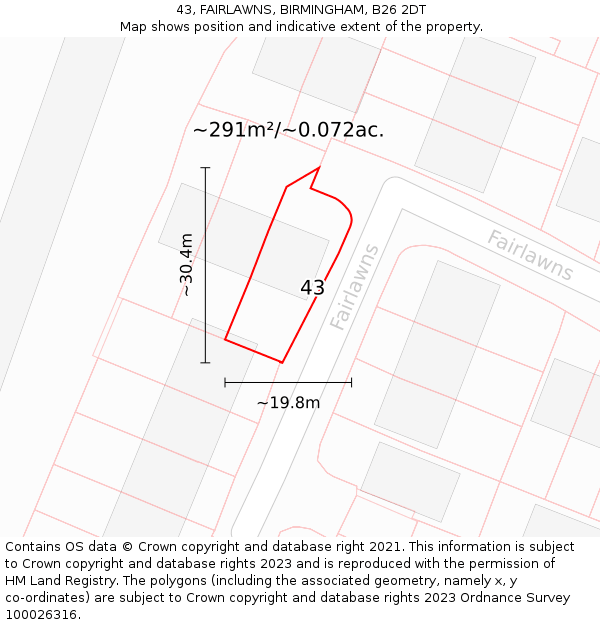 43, FAIRLAWNS, BIRMINGHAM, B26 2DT: Plot and title map