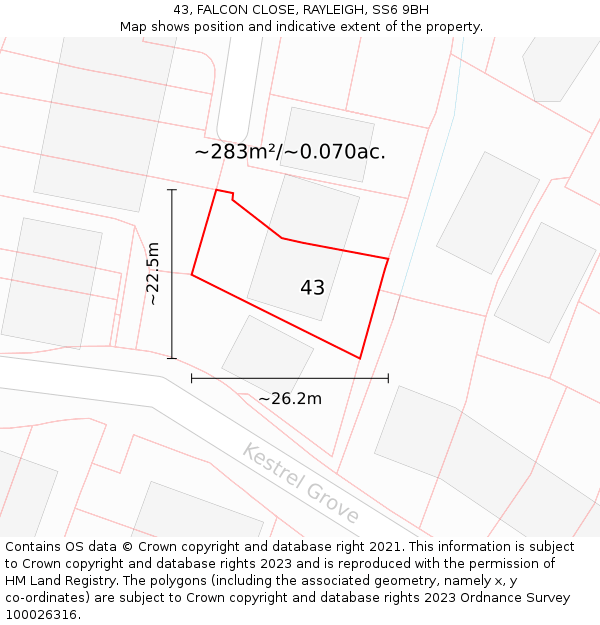 43, FALCON CLOSE, RAYLEIGH, SS6 9BH: Plot and title map