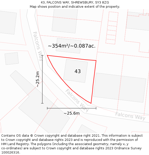 43, FALCONS WAY, SHREWSBURY, SY3 8ZG: Plot and title map