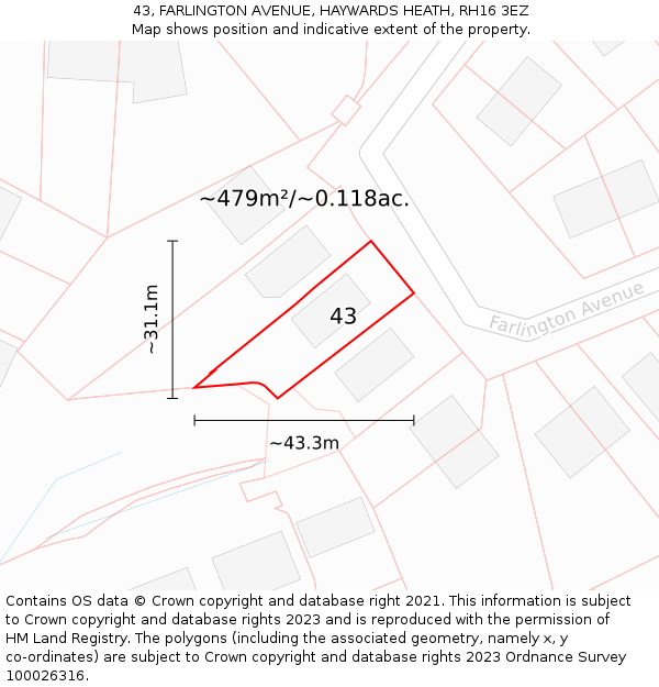 43, FARLINGTON AVENUE, HAYWARDS HEATH, RH16 3EZ: Plot and title map