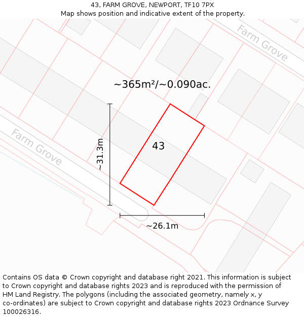 43, FARM GROVE, NEWPORT, TF10 7PX: Plot and title map