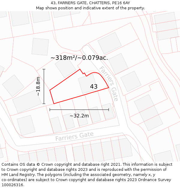 43, FARRIERS GATE, CHATTERIS, PE16 6AY: Plot and title map