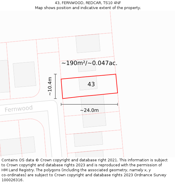 43, FERNWOOD, REDCAR, TS10 4NF: Plot and title map