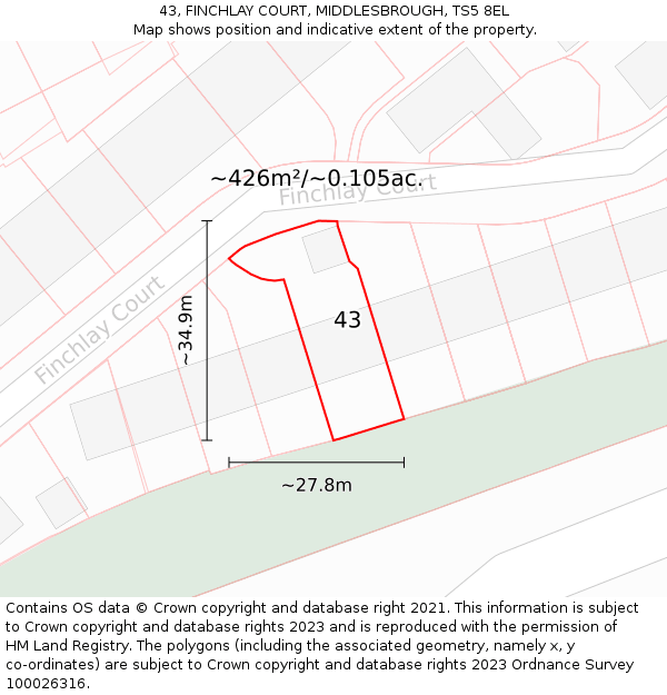 43, FINCHLAY COURT, MIDDLESBROUGH, TS5 8EL: Plot and title map