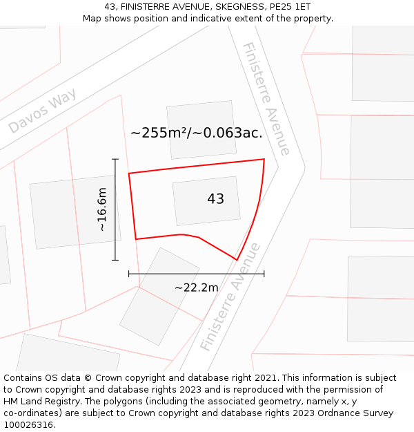 43, FINISTERRE AVENUE, SKEGNESS, PE25 1ET: Plot and title map