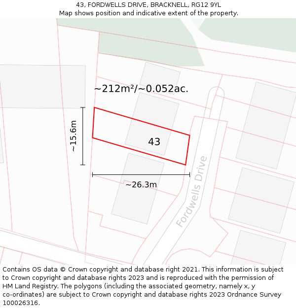 43, FORDWELLS DRIVE, BRACKNELL, RG12 9YL: Plot and title map