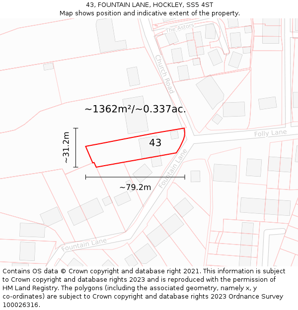 43, FOUNTAIN LANE, HOCKLEY, SS5 4ST: Plot and title map