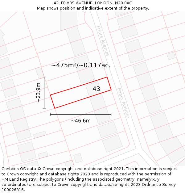 43, FRIARS AVENUE, LONDON, N20 0XG: Plot and title map