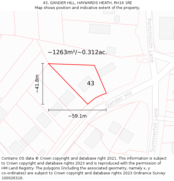 43, GANDER HILL, HAYWARDS HEATH, RH16 1RE: Plot and title map