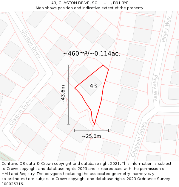 43, GLASTON DRIVE, SOLIHULL, B91 3YE: Plot and title map