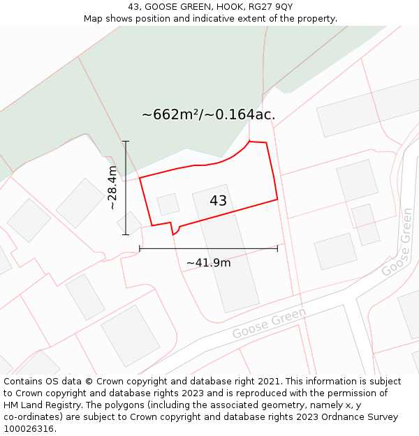 43, GOOSE GREEN, HOOK, RG27 9QY: Plot and title map