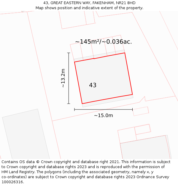 43, GREAT EASTERN WAY, FAKENHAM, NR21 8HD: Plot and title map