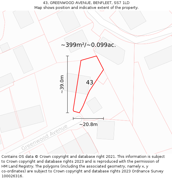 43, GREENWOOD AVENUE, BENFLEET, SS7 1LD: Plot and title map