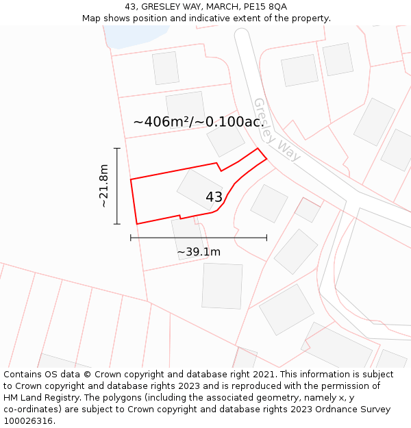 43, GRESLEY WAY, MARCH, PE15 8QA: Plot and title map