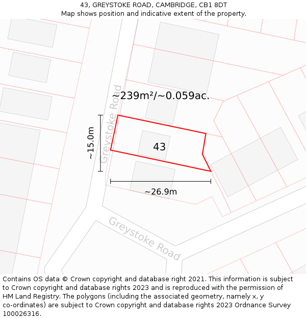 43, GREYSTOKE ROAD, CAMBRIDGE, CB1 8DT: Plot and title map