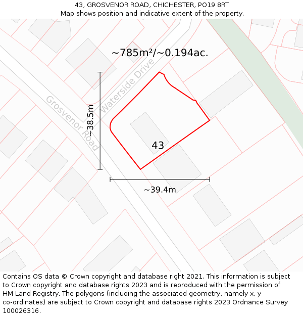 43, GROSVENOR ROAD, CHICHESTER, PO19 8RT: Plot and title map